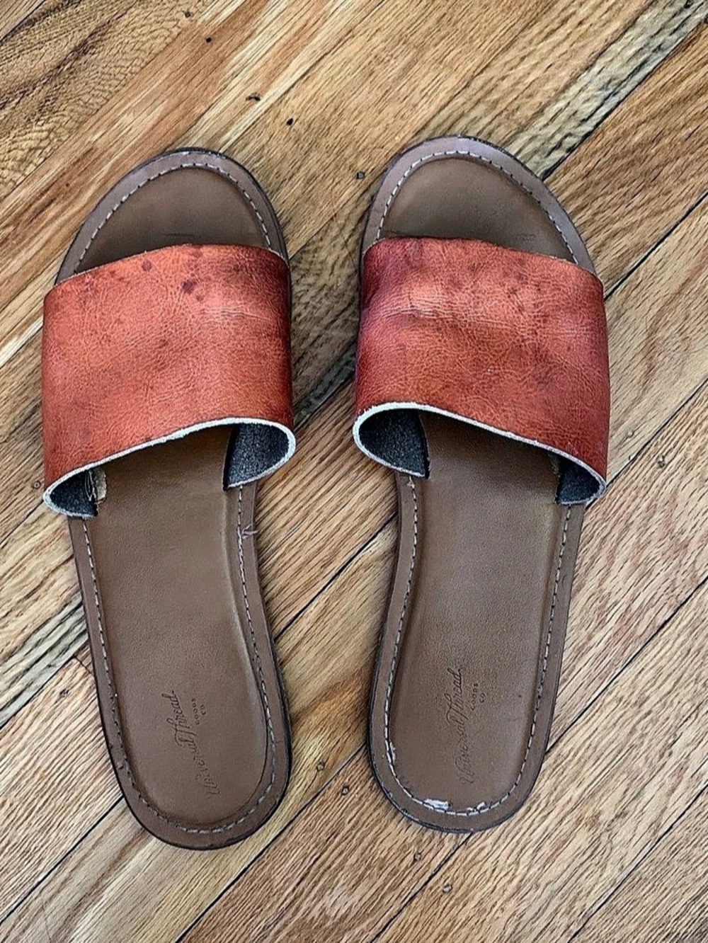 Universal Thread Leather Slide Sandals Brown & Orange US 9